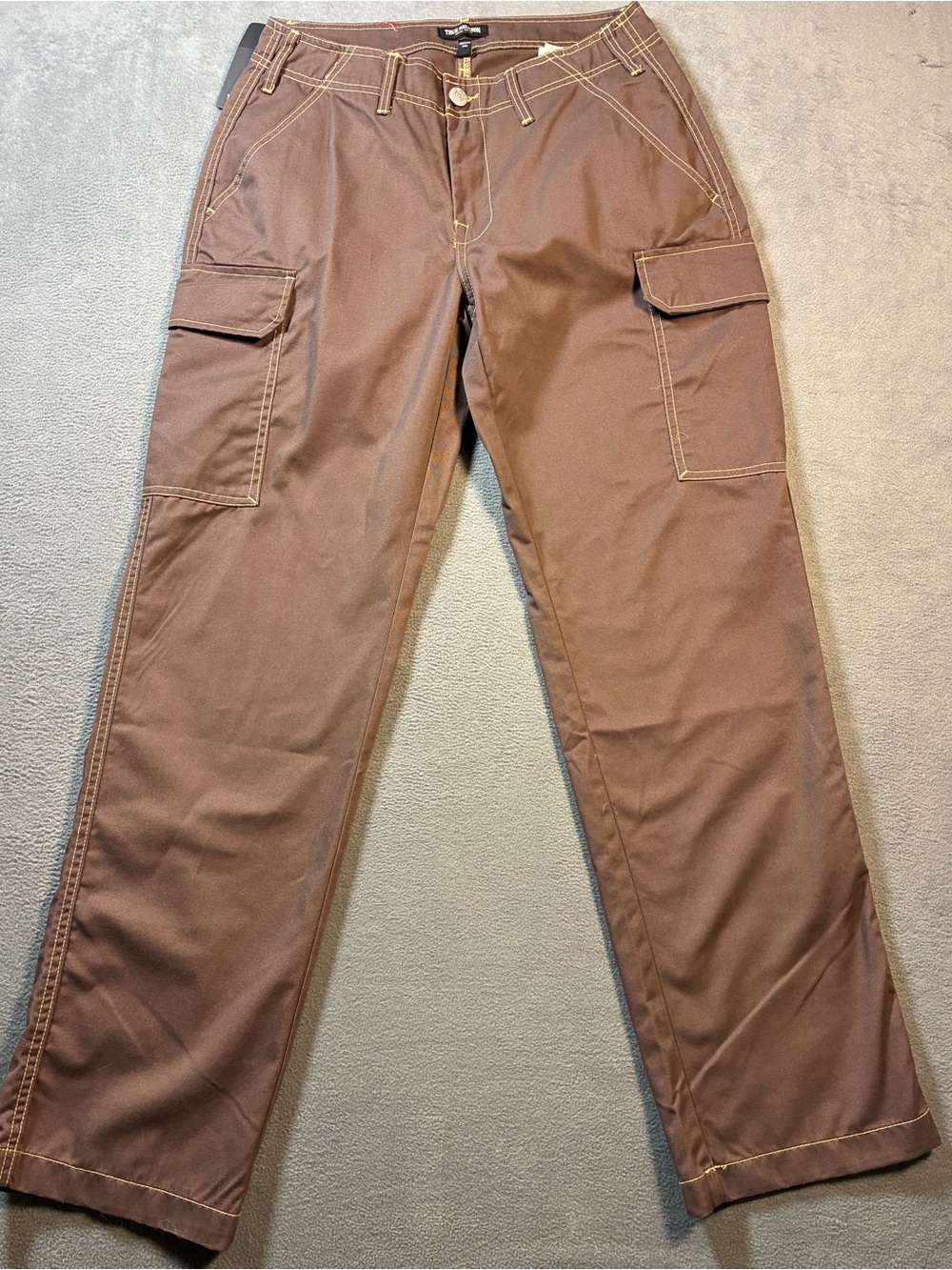 True Religion Men's Brown Cargo Work Pants with Utility Pockets
